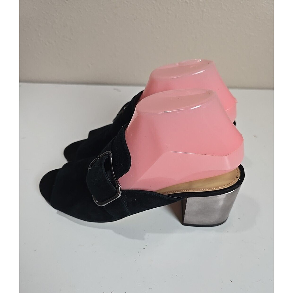 Marc Fisher Mfrima Black Suede Mirrored Peep Toe Slip On‎ Block Heels Women 8.5M